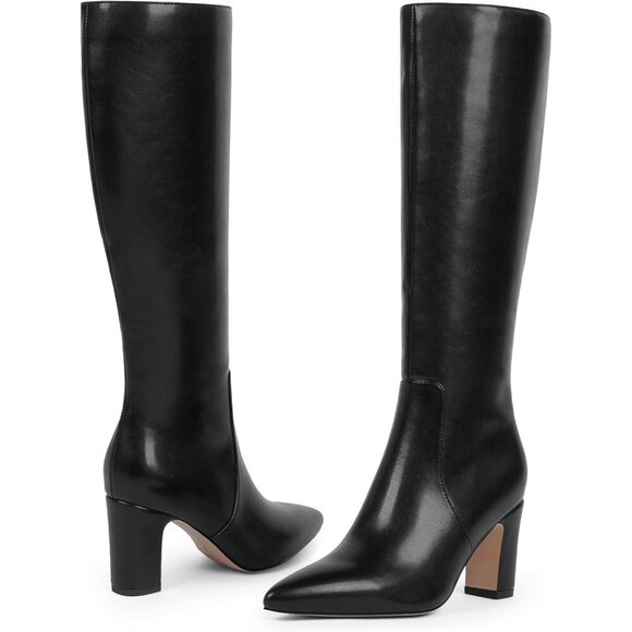 Women Black 1 Chunky Heel Pointed Toe Side Zipper Fall Dressy Comfortable Boots - Picture 7 of 9